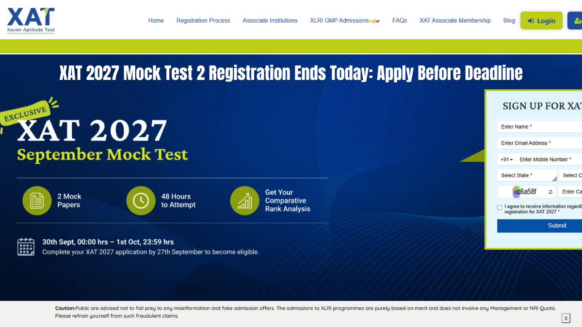XAT 2027 Mock Test 2 Registration Last Date Today; Apply Now