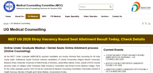 NEET UG 2026 Stray Vacancy Round Seat Allotment Result Today, Check Details