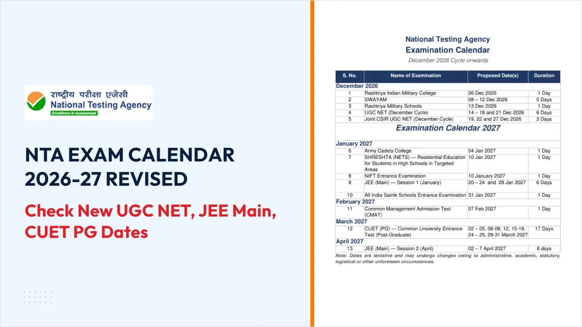 NTA Exam Calendar 2026-27 Revised: Check New UGC NET, JEE Main, CUET PG Dates