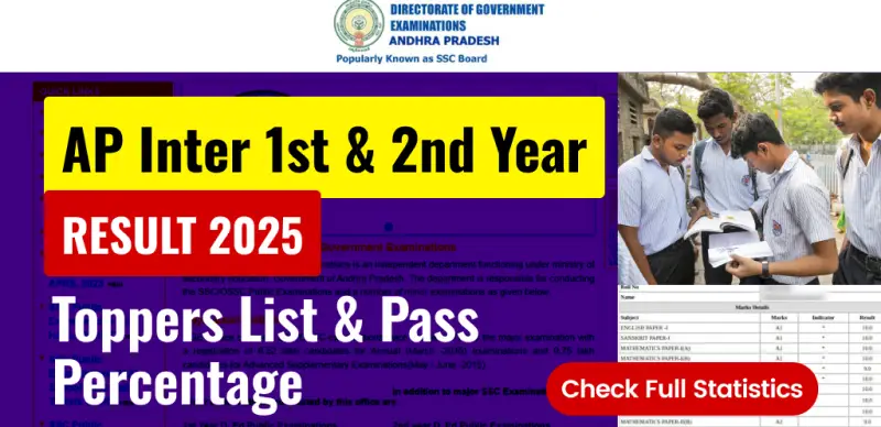 AP Inter Result 2025 (OUT) : Toppers List & Pass Percentage - Check Full Statistics