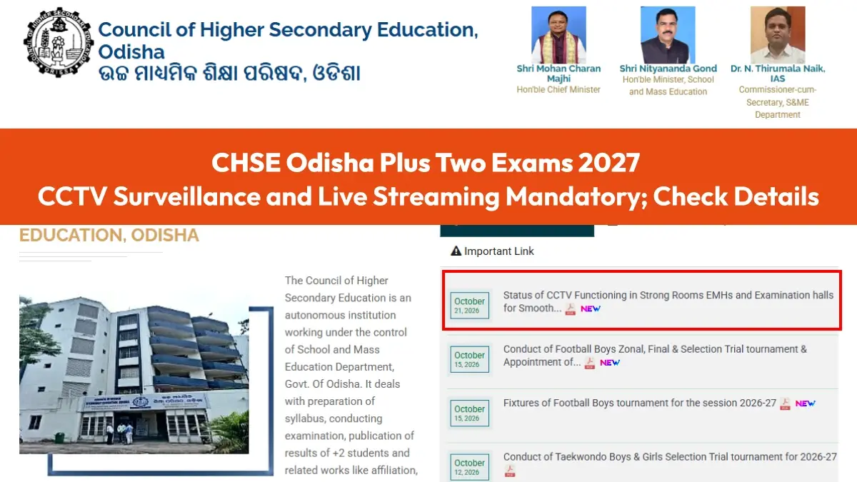 CHSE Odisha Plus Two Exams 2027: CCTV Surveillance and Live Streaming Mandatory; Check Details