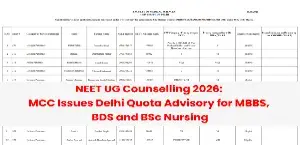 NEET UG Counselling 2026: MCC Issues Delhi Quota Advisory for MBBS, BDS and BSc Nursing