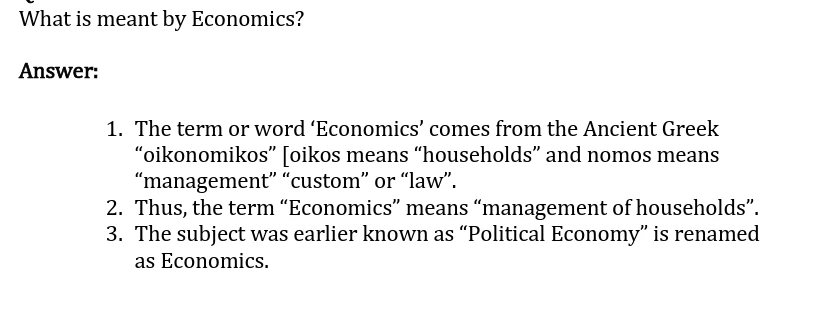 General English study material explaining the meaning of General English, including its Greek origin, the meaning “management of households,” and its earlier name, “Political Economy.”