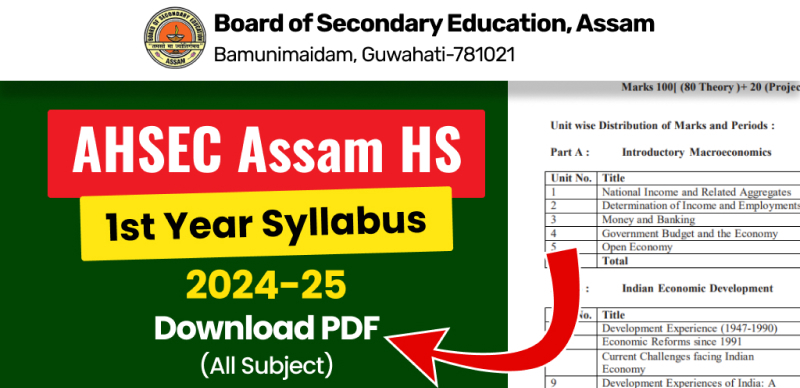 AHSEC HS 1st Year Syllabus 2024-25 (Released) : Assam Board Class 11 Syllabus, Download Subject-Wise PDF