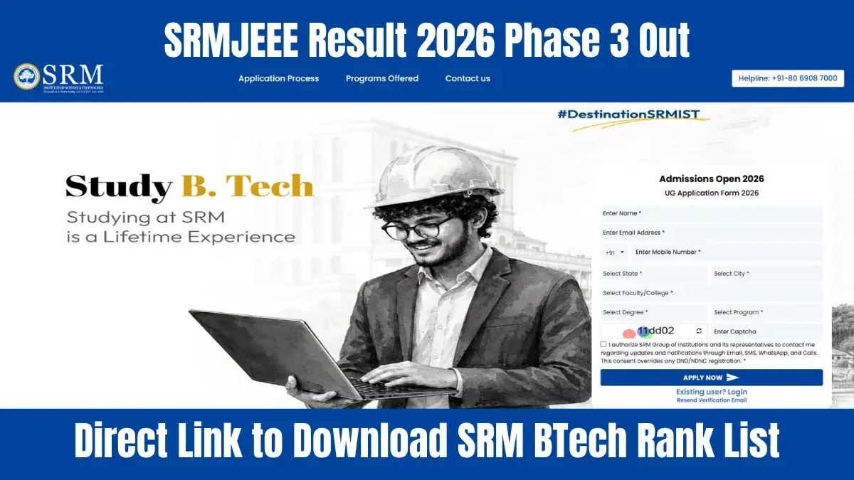 SRMJEEE Result 2026 Phase 3 Out: Direct Link to Download SRM BTech Rank List
