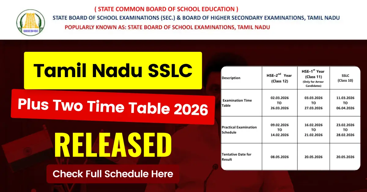 TN SSLC, HSC Time Table 2026 Released: Check Tamil Nadu 10th, 12th Exam Schedule Here