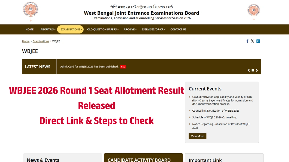 WBJEE 2026 Round 1 Seat Allotment Result Released - Direct Link & Steps to Check