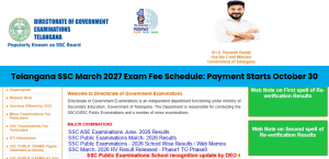 Telangana SSC March 2027 Exam Fee Schedule: Payment Starts October 30