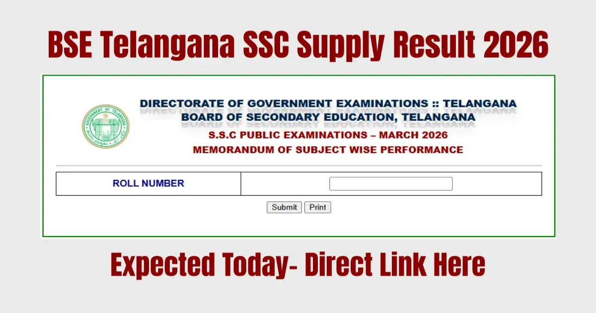 BSE Telangana SSC Supply Result 2026 Expected Today – Direct Link Here