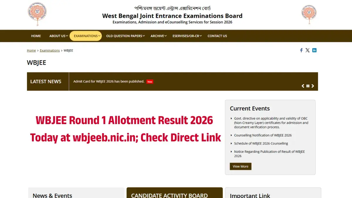 WBJEE Round 1 Allotment Result 2026 Today at wbjeeb.nic.in; Check Direct Link
