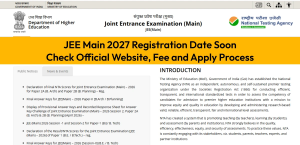 JEE Main 2027 Registration Date Soon: Check Official Website, Fee and Apply Process