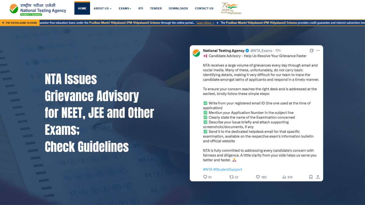 NTA Issues Grievance Advisory for NEET, JEE and Other Exams; Check Guidelines
