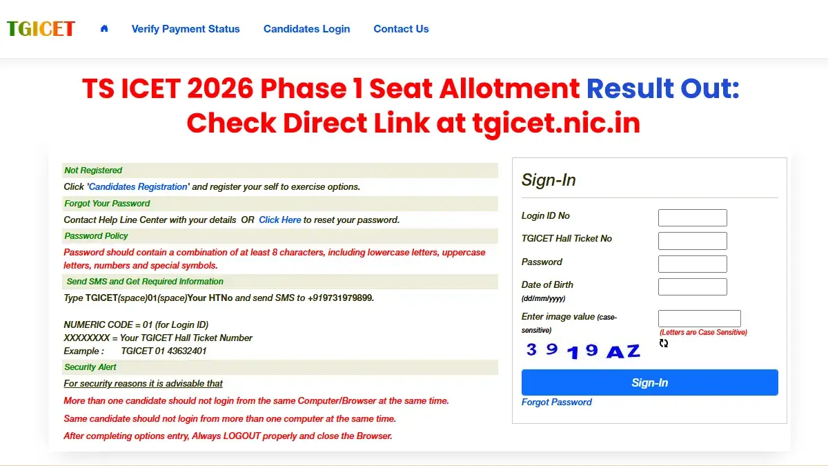 TS ICET 2026 Phase 1 Seat Allotment Result Out: Check Direct Link at tgicet.nic.in