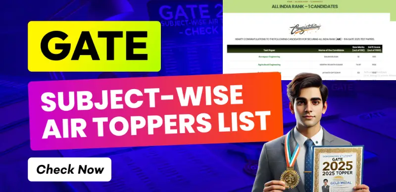 GATE Toppers List 2025 Released: Check Branch-Wise AIR 1-500, Scores & Marks
