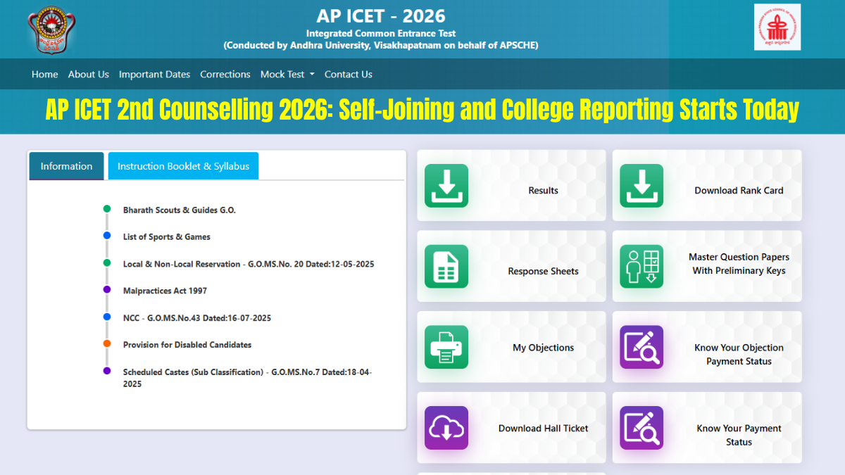 AP ICET 2nd Counselling 2026: Self Joining and Reporting at Allotted College Starts Today