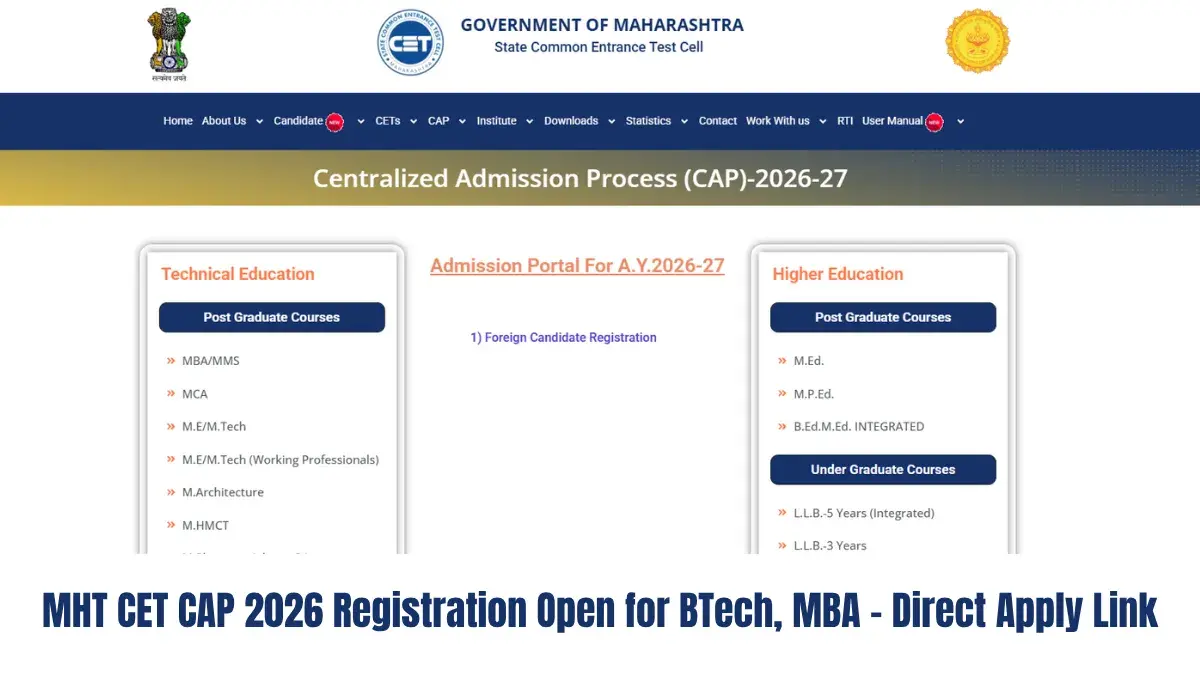 MHT CET CAP 2026 Registration Open for BTech, MBA – Direct Apply Link