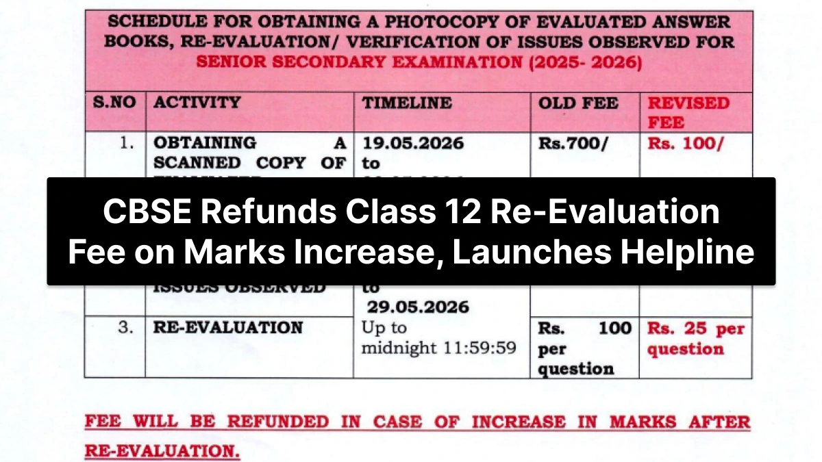 CBSE Refunds Class 12 Re-Evaluation Fee on Marks Increase, Launches Helpline
