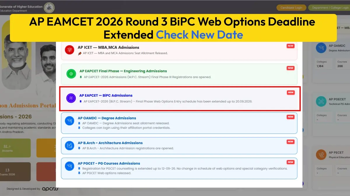 AP EAMCET 2026 Round 3 BiPC Web Options Deadline Extended: Check New Date