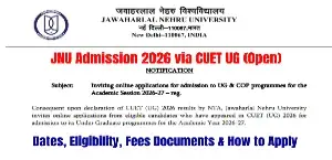 JNU Admission 2026 via CUET UG (Open): Dates, Eligibility, Fees, Documents & How to Apply