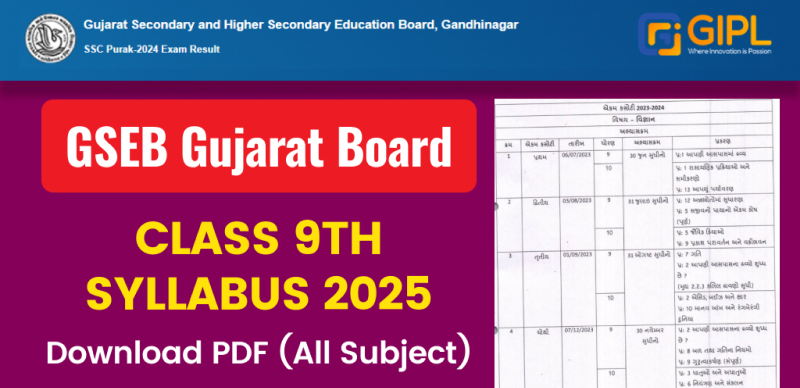 GSEB 9th Syllabus 2025 : Gujarat Board Class 9th Syllabus Released; Download PDF (All Subject)