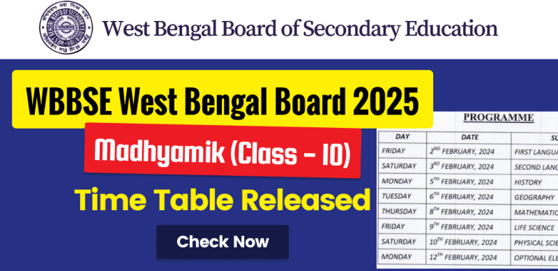 WBBSE West Bengal Board 2025 Madhyamik (Class 10) Timetable Released; Check Full Schedule Here