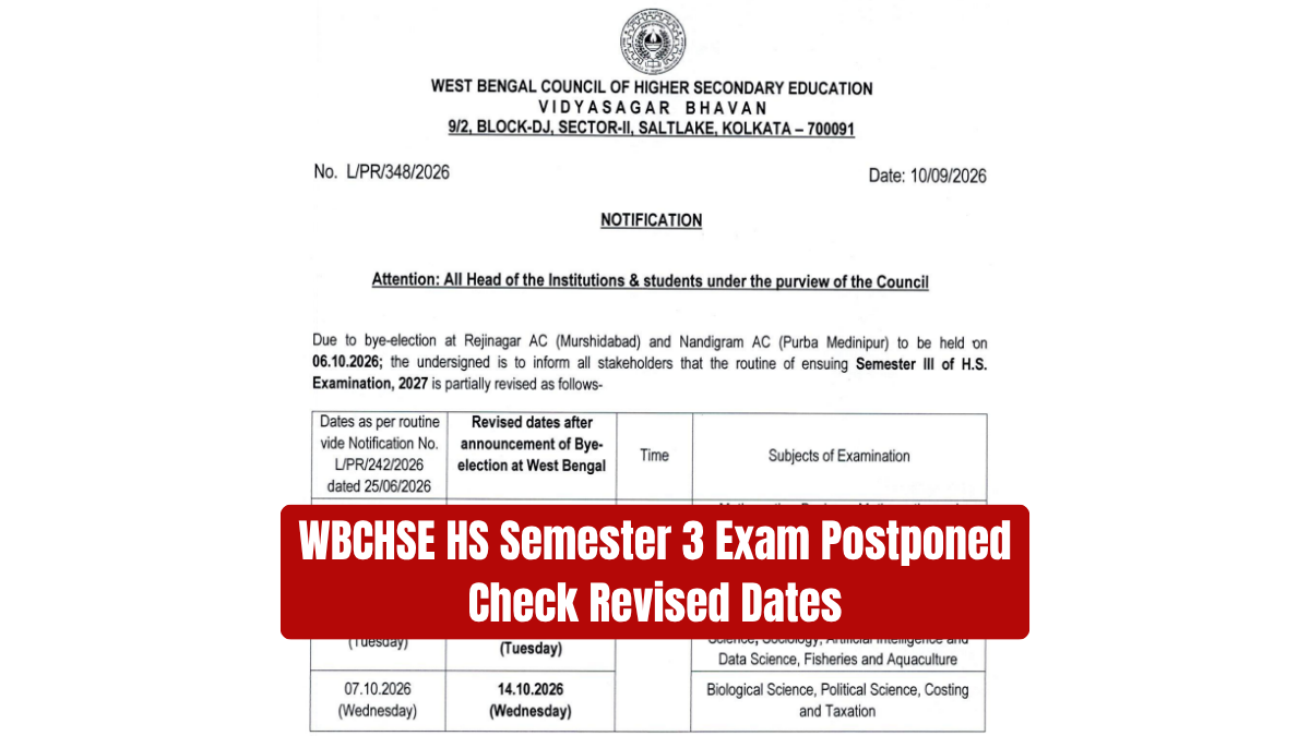 West Bengal Board Class 12 Semester 3 Exams Postponed: Check the Revised Schedule