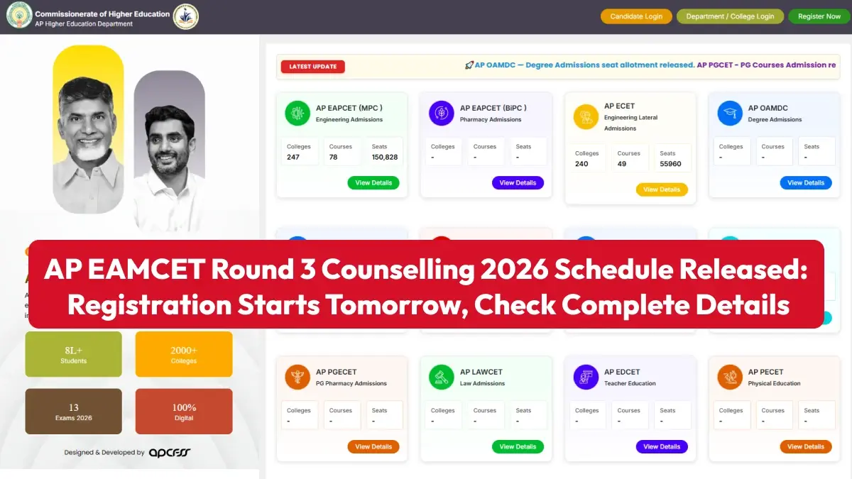 AP EAMCET Round 3 Counselling 2026 Schedule Released: Registration Starts Tomorrow, Check Complete Details