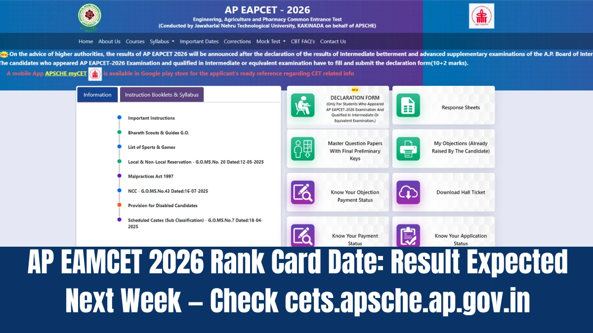 AP EAMCET 2026 Rank Card Date: Result Expected Next Week — Check cets.apsche.ap.gov.in