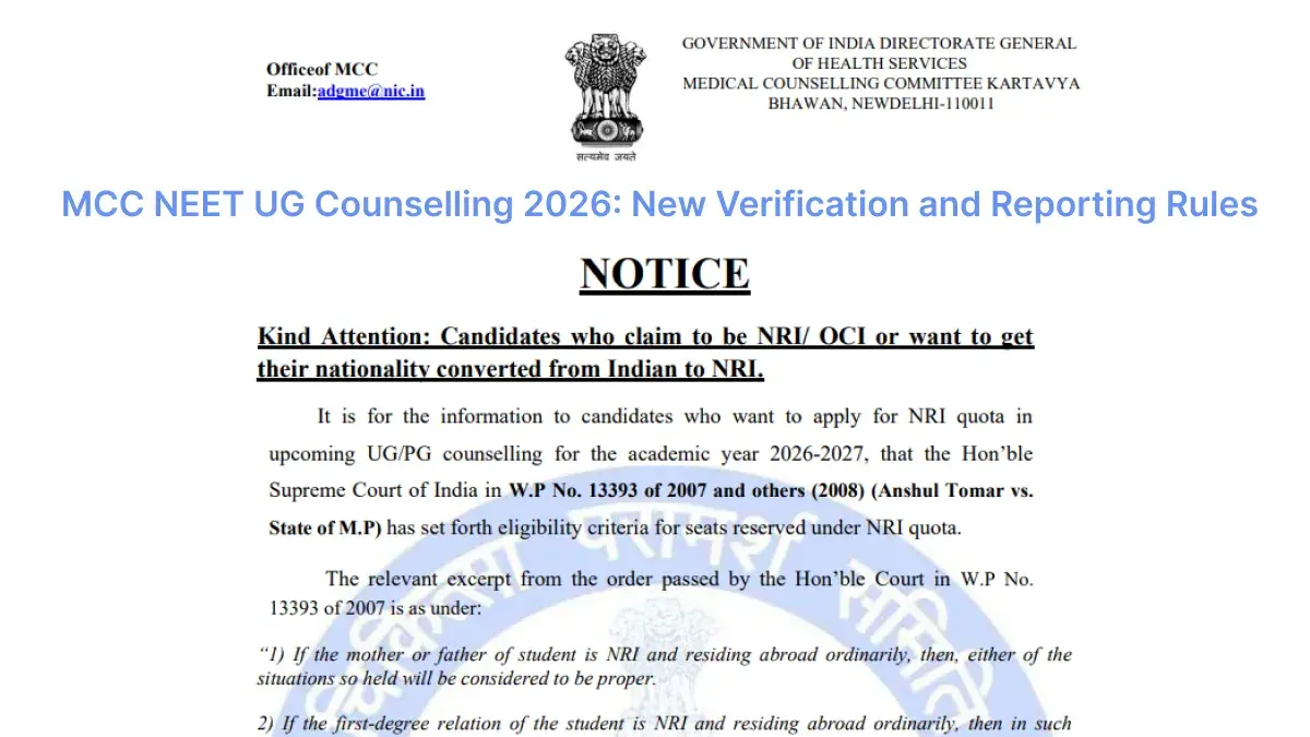 NEET UG Counselling 2026: Online Document Verification and One-Time Reporting
