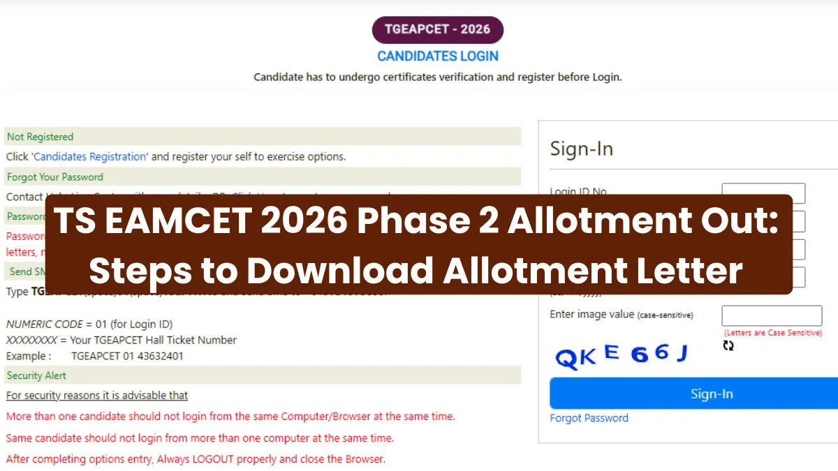 TS EAMCET 2026 Phase 2 Allotment Result Out: Download Allotment Letter and Check Next Steps