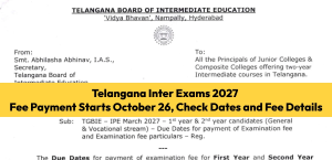 Telangana Inter Exams 2027: Fee Payment Starts October 26, Check Dates and Fee Details