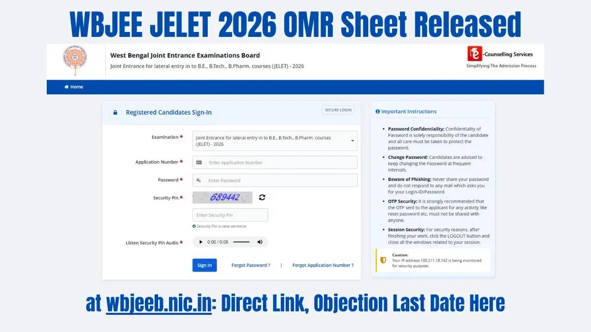 WBJEE JELET 2026 OMR Sheet Released at wbjeeb.nic.in: Direct Link, Objection Last Date Here