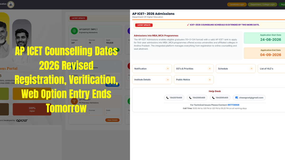 AP ICET Counselling Dates 2026 Revised; Registration, Verification, Web Option Entry Ends Tomorrow
