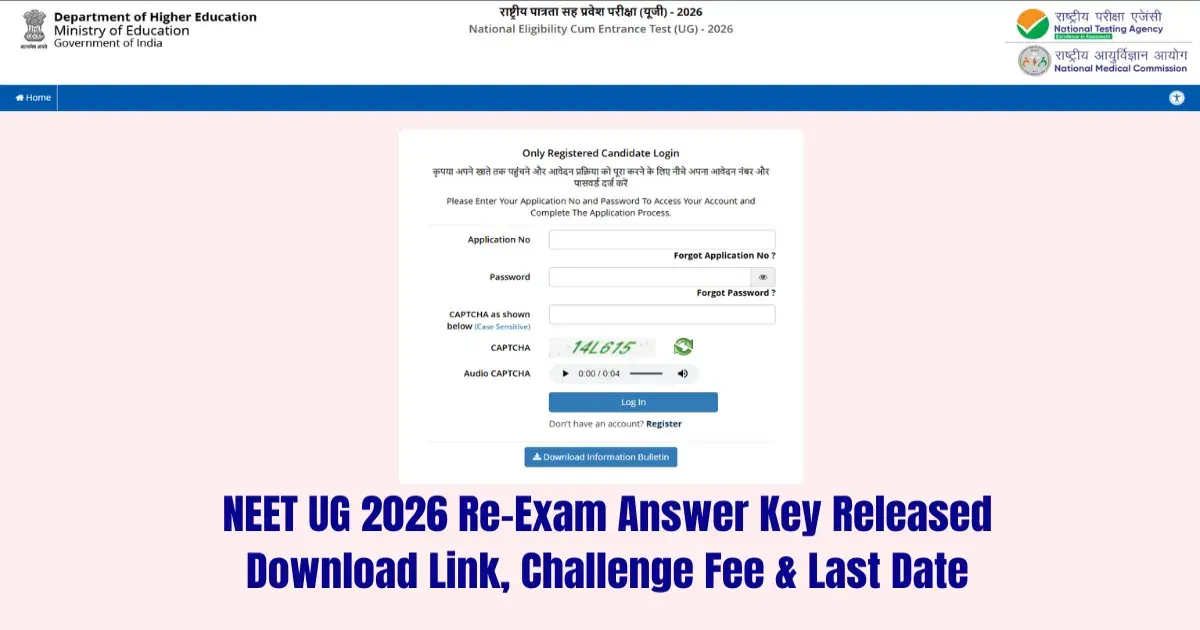 NEET UG 2026 Re-Exam Answer Key Released: Download Link, Challenge Fee & Last Date