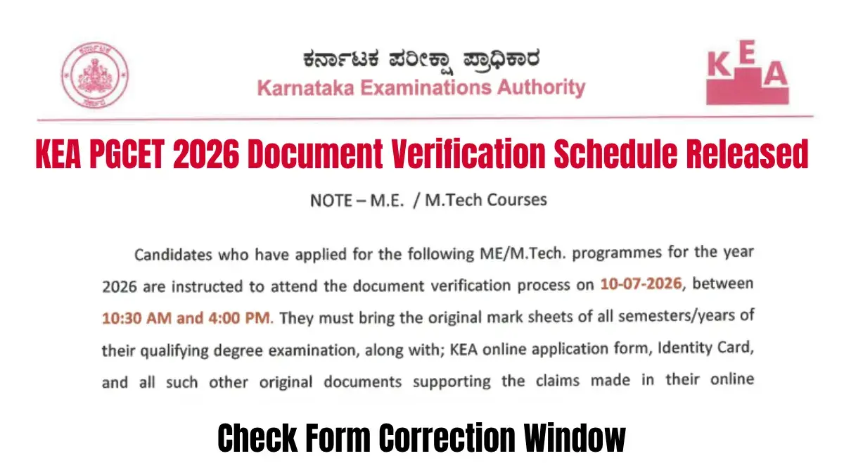 KEA PGCET 2026 Document Verification Schedule Released — Check Form Correction Window