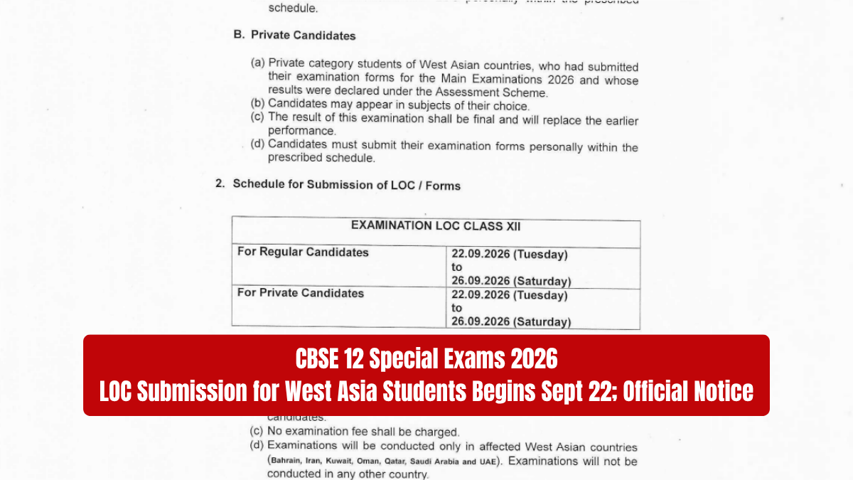 CBSE Class 12 Special Exams 2026: LOC Submission for West Asia Students Begins September 22