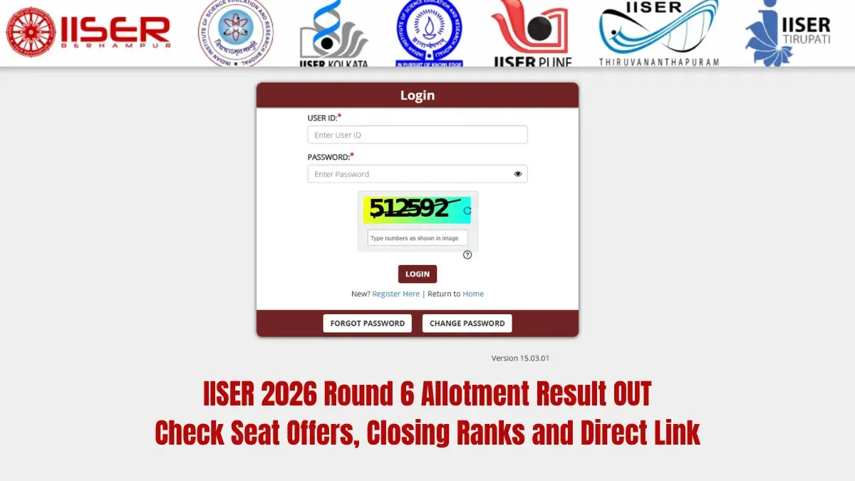 IISER 2026 Round 6 Allotment Result OUT: Check Seat Offers, Closing Ranks and Direct Link