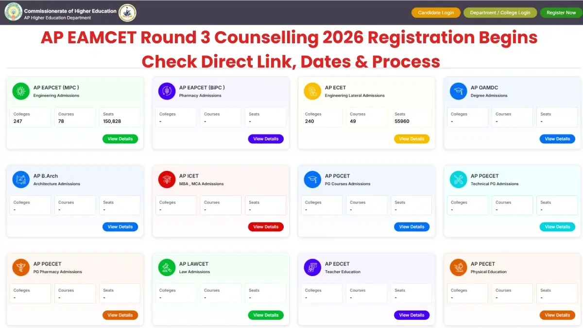 AP EAMCET Round 3 Counselling 2026 Registration Begins: Check Direct Link, Dates & Process