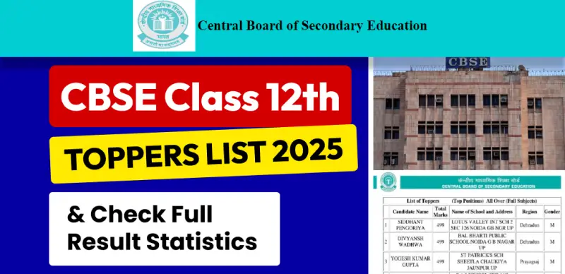 CBSE 12th Toppers List 2025 : Toppers Name, Marks, District-Wise Performance & Result Full Statistics