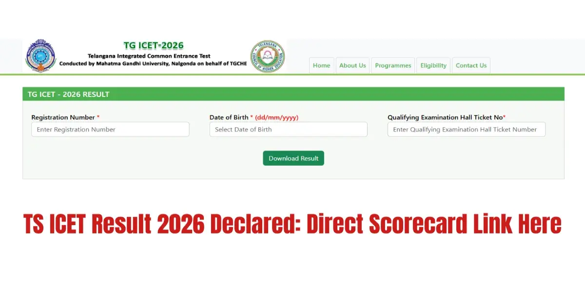 TS ICET Result 2026 Declared at icet.tgche.ac.in: Direct Scorecard Link Here