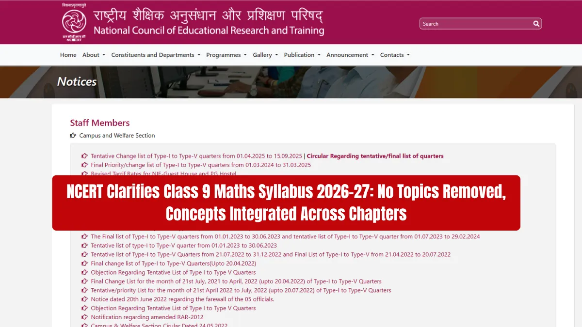 NCERT Clarifies Class 9 Maths Syllabus 2026-27: No Topics Removed, Chapters Reorganised