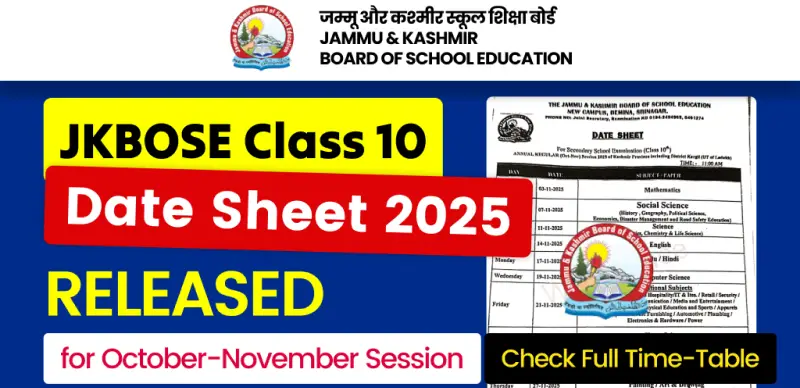 JKBOSE 10th Class Exam Date Sheet 2025 Released – Full Schedule Here