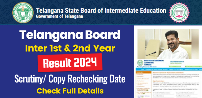 TS Board Inter Result 2024 : Recounting, Re-verification & Re-evaluation Date Released; Check Details Here