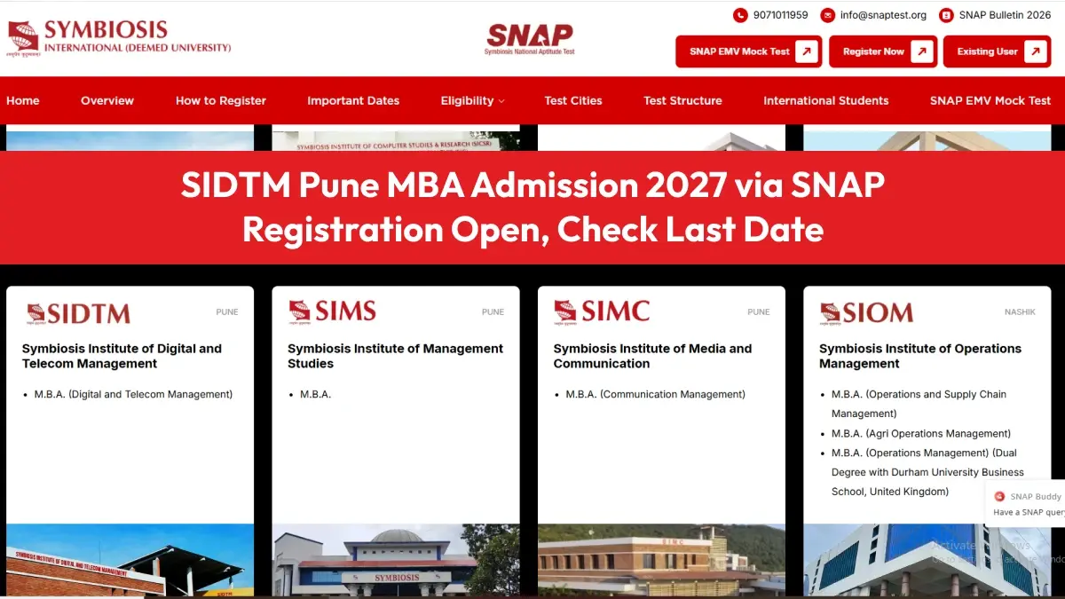 SIDTM Pune MBA Admission 2027 via SNAP: Registration Open, Check Last Date