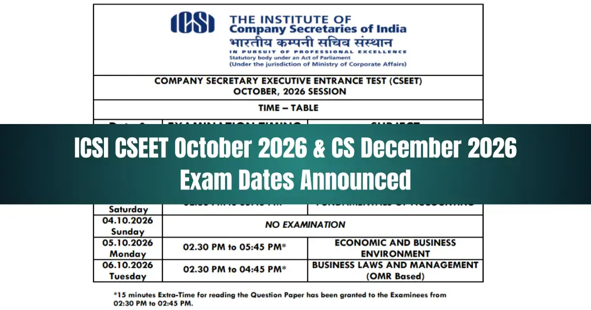 ICSI 2026 Exam Schedule: CSEET & CS Exam Dates — Check Here